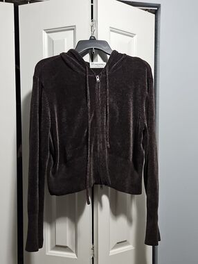 Y2K Style Velvour Plush Cropped Zip Up